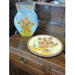 A V. Van Gogh limited edition 354 of 1500 Sunflowers plate and a sunflowers vase
