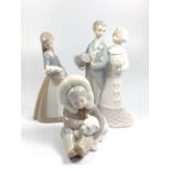 Three Lladro figures including Girl with Piglet 12cm to 19cm (3)