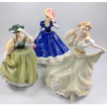 Three Royal Doulton ladies including Buttercup, Mary, and Millenium Celebration. With boxes. 19cm to