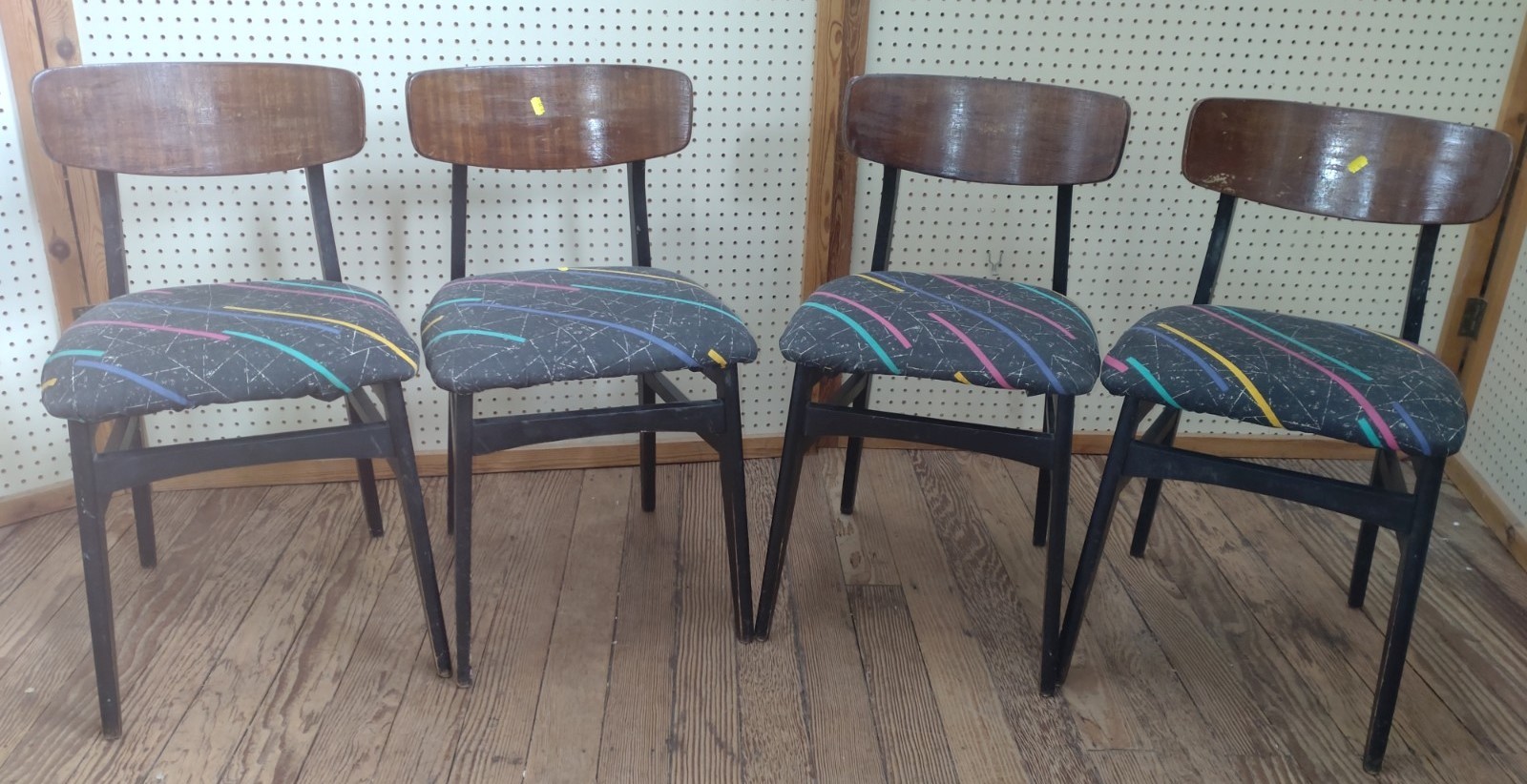 Four mid-century dining chairs, reupholstered with 80's design fabric. - Image 2 of 2