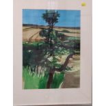 A lone tree in a chalk landscape. Acrylic on paper. Ned Hoskins 1991 42 x 31cm.