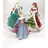 Three Royal Doulton ladies including Amy, Christmas Day 2001, and Christmas Day 2010 with boxes.