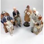Four Royal Doulton figures including Taking Things Easy, The Doctors, Lambing Time, and Thanks