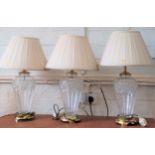 Three table lamps (Waterford crystal). 64 x 40cm