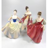 Three Royal Doulton ladies including Lisa, Southern Belle, and Fair Lady. With boxes. 19cm to