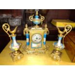 A garniture French 19th century clock and ewers