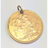 A Queen Victoria Gold Sovereign. 1901. Mounted as a fob.