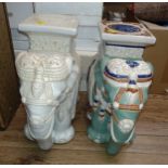 Two ceramic elephant garden seats