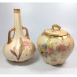 Royal Worcester ivory-ground bowl and cover 1412, 18cm high and 18ch diameter, and a bottle vase,