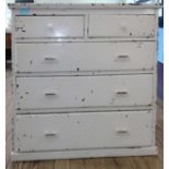 A chest of drawers- painted pink. Fitted with two short over three long drawers. 92 x 92 x 49cm.