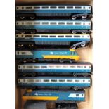 Nos 103+129 Hornby Railways Inter-City 125 43010 and 43011 and five coaches, some with boxes.