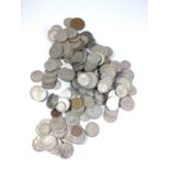 A quantity of copper and silver coins. Box of sundries