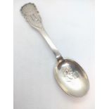 A Silver Coloured metal Christening spoon duck egg timer. Stamped 813M.