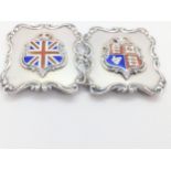 A pair of sterling silver and coloured enamel buckles. Gourdel Vales & Co. Birmingham 1924. With the