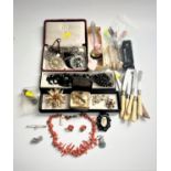 A Quantity of costume jeweller and silver plated items, including a red coral necklace and