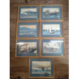 Seven Vintage drawings of Japanese scenes. Framed and signed.