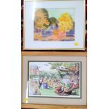 A Glyndebourne Print of a cartoon and a print of trees. Framed and Glazed.