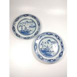 A pair of Chinese blue and white porcelain 18th century plateswith islands landscape 24cm, very