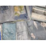 Eight designer label assorted-style scarves. All Jaeger. All in shades of blue.