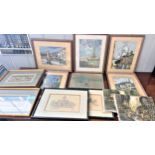 A Small Quantity of Pictures including mid century original Parisienne scenes. Framed and glazed.