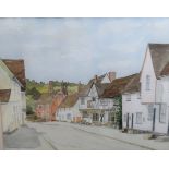 A watercolour of a village street. Early 20th century.