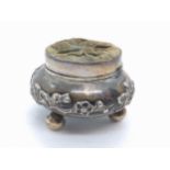 A Chinese export 19th century silver pin cushion. Of compressed circular form. On ball feet. marks