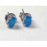 A pair of blue apatite studs in silver.