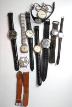 A collection of nine fashion/ vintage wristwatches and a pocket watch and chain.