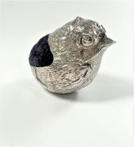 Sampson and Morden. A Sterling Silver mounted Pin Cushion. Chester 1918. In the form of a chick. 6cm