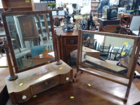Two vintage vanity mirrors. One with three drawers, 63cm x 49cm x 24cm, the other rectangular