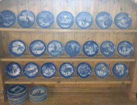 Forty blue and white plates, Royal Copenhagen, depicting winter and Christmas scenes