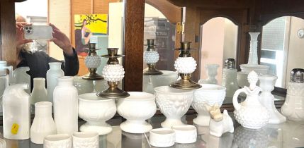 Thirty-four pressed milk glass including comports. (34)