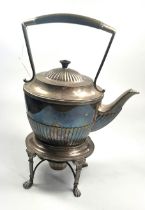 An Elkington Electroplated tea kettle on Stand with burner.