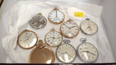 Nine slim pocket watches.