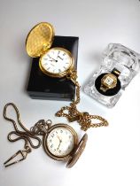 Two modern pocket watches and a novelty ring watch. (one boxed)