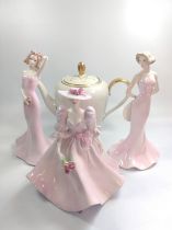 Coalport Ladies Eleanor, Sally, and Barbara Ann, and Bavarian PMR teapot and cover. (4)