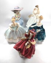 Royal Doulton Ladies- Top of the Hill, First Dance, and Janine; Lladro girl with posy 20cm and