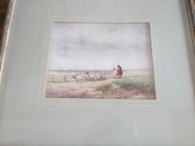 'Shepherds in a Field' David Cox watercolour, framed and glazed.