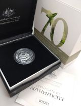 An Australian government Royal Australian Mint 50c proof coin with packaging.