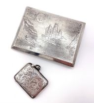 A silver vesta case, with engraved decoration, hallmarked Birmingham, 27 grams. 4.8 x 3.7 cm