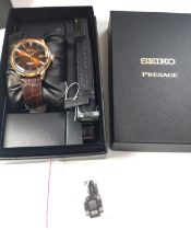 A gentlemen's Seiko Presage cocktail automatic brown dial leather strap (model SRPB46JI) with