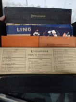A vintage language course Linguaphone in a leather case