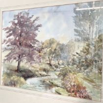 An Elizabeth Walsh watercolour. Woodland landscape with stream