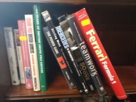 Eleven books on Formula One Motor Racing and a selection of F1 magazines