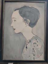 Judith large profile drawing, framed. 79cm x 59cm including frame.