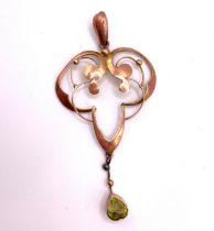 A 9ct rose gold Art Nouveau pendant, the swirled openwork design of trefoil form, suspended with a