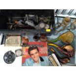 Two Elvis Presley singles and a collection of miscellaneous items including smoking items