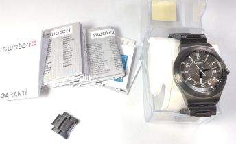 A gentlemen's Swatch automatic model No. VIM4006 with original box, papers and spare links.