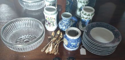 Eight Schidt Skandia side plates, other ceramics including two Portmerion jars, a glass bowl, 21cm
