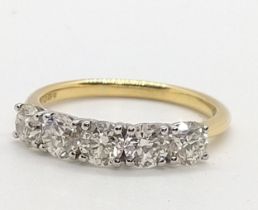 18ct yellow and white gold 5-stone Round Brilliant Cut diamond ring. Diamonds 1.53ct.